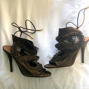Aquazzura Suede Fringe Heels - 38
